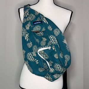 KAVU Pineapple Passion Teal Green Rope Sling Crossbody Backpack Bag Purse